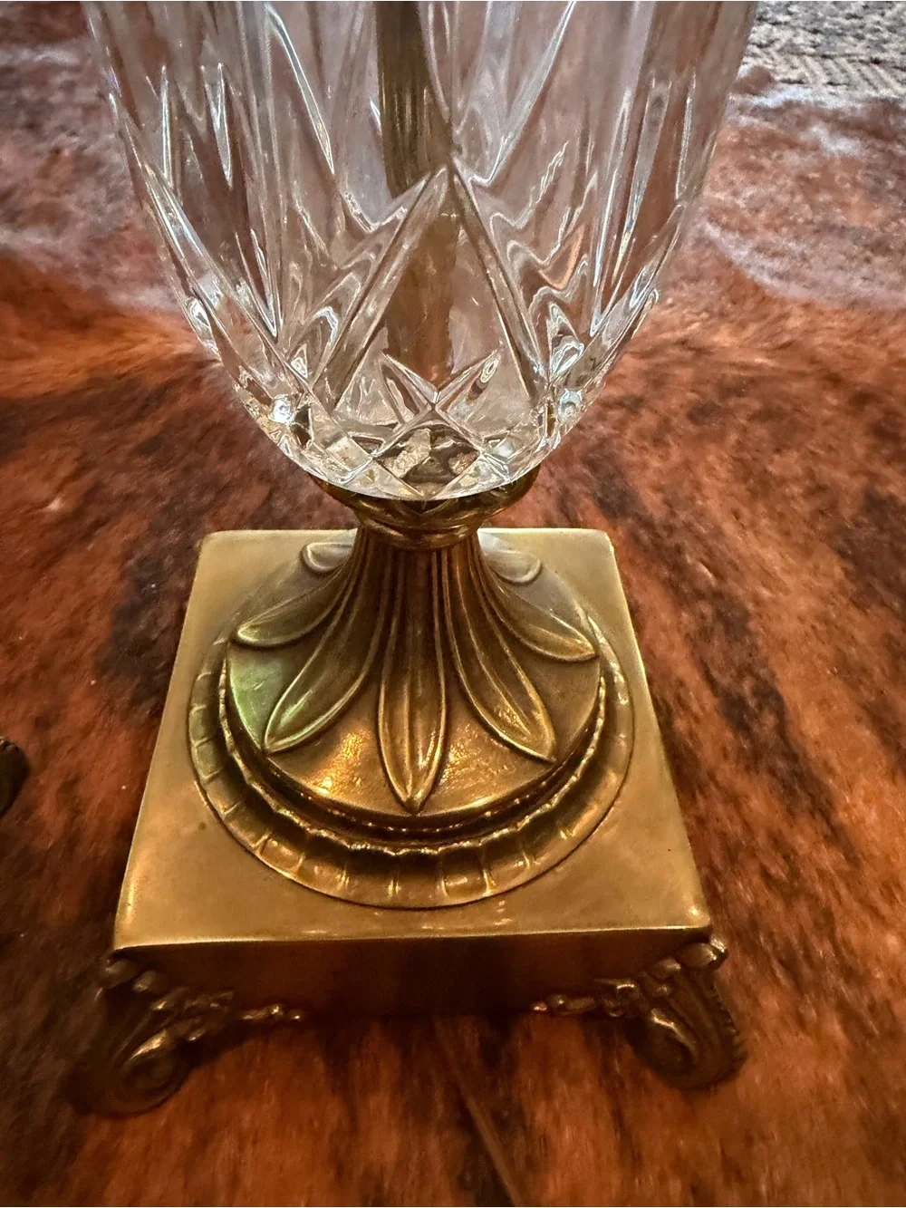 Vintage 1960’s Stiffel Hollywood Regency Brass & Crystal Urn Table Lamps F159